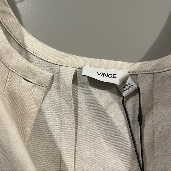NWT Vince Size Small Neutral Cream Oversize Short Sleeve Dress Linen V-neck - Picture 2 of 5
